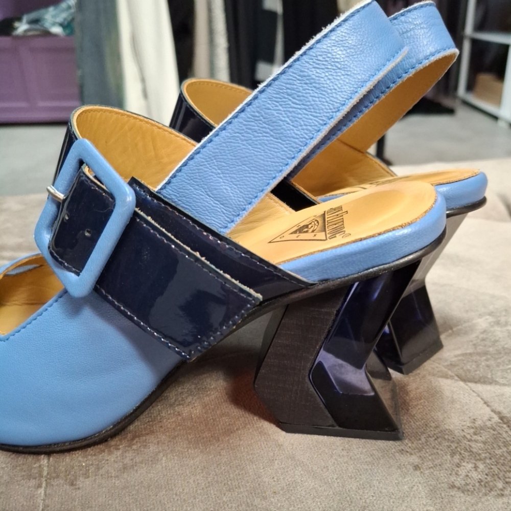 John Fleuvog blue Bolt Geometric slingback heels size 9.5 - Picture 3 of 7